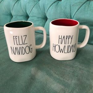 Rae Dunn Feliz Navidog and Happy Howlidays mugs
